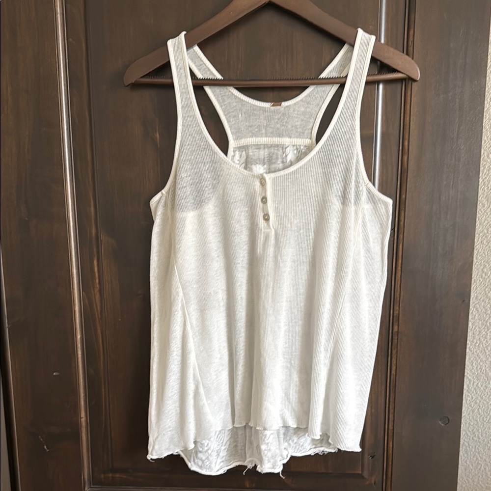 Free People White Tank Top With Texture Design on back Relaxed Fit